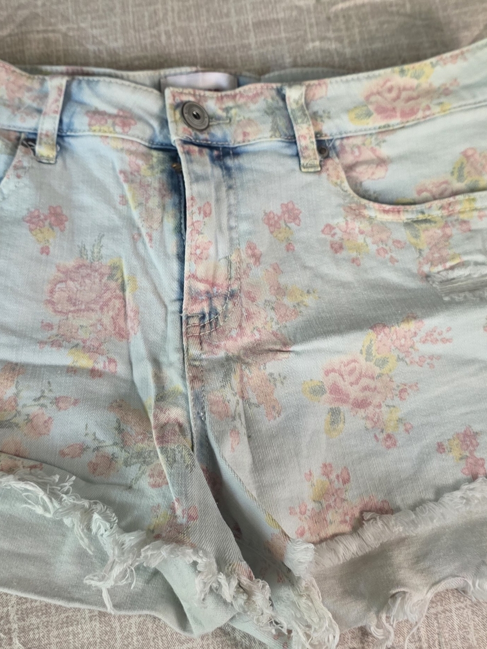 BONGO Pastel Floral Denim Shorts - Light Blue & Pink